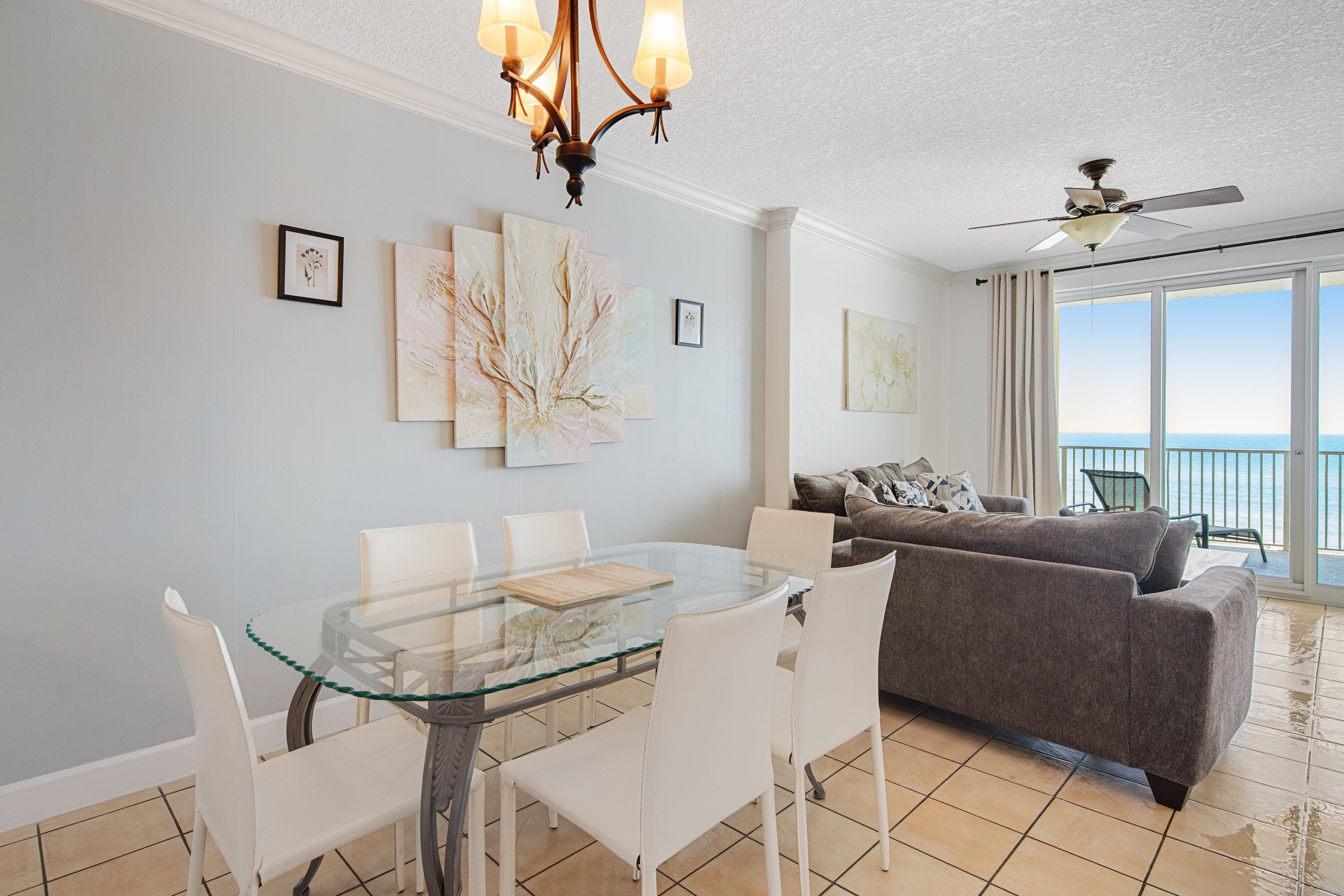 Ocean Villa 502 Dining Table and Living Area with Gulf Views