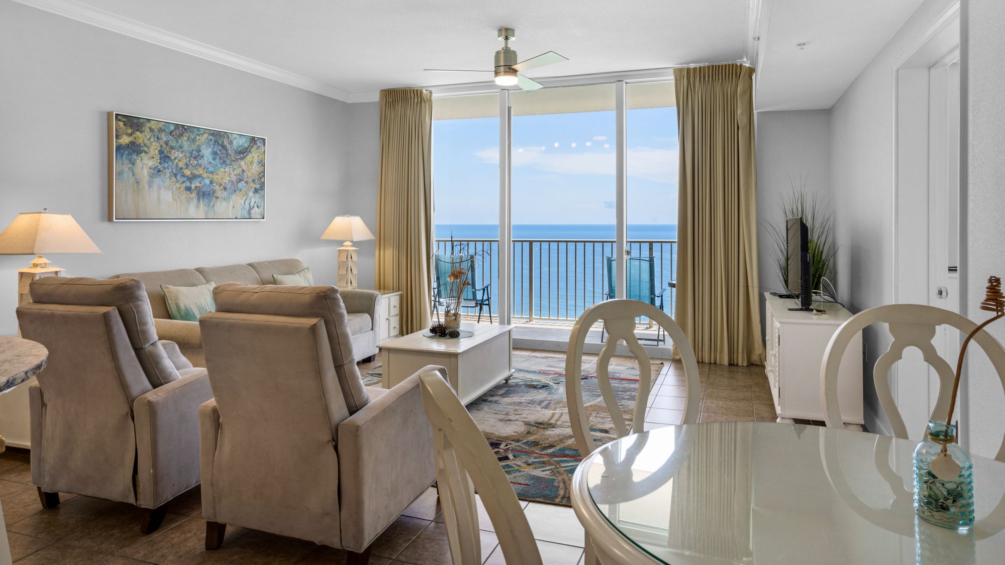 Tidewater 2315 Dining Table and Living Area with Gulf Views