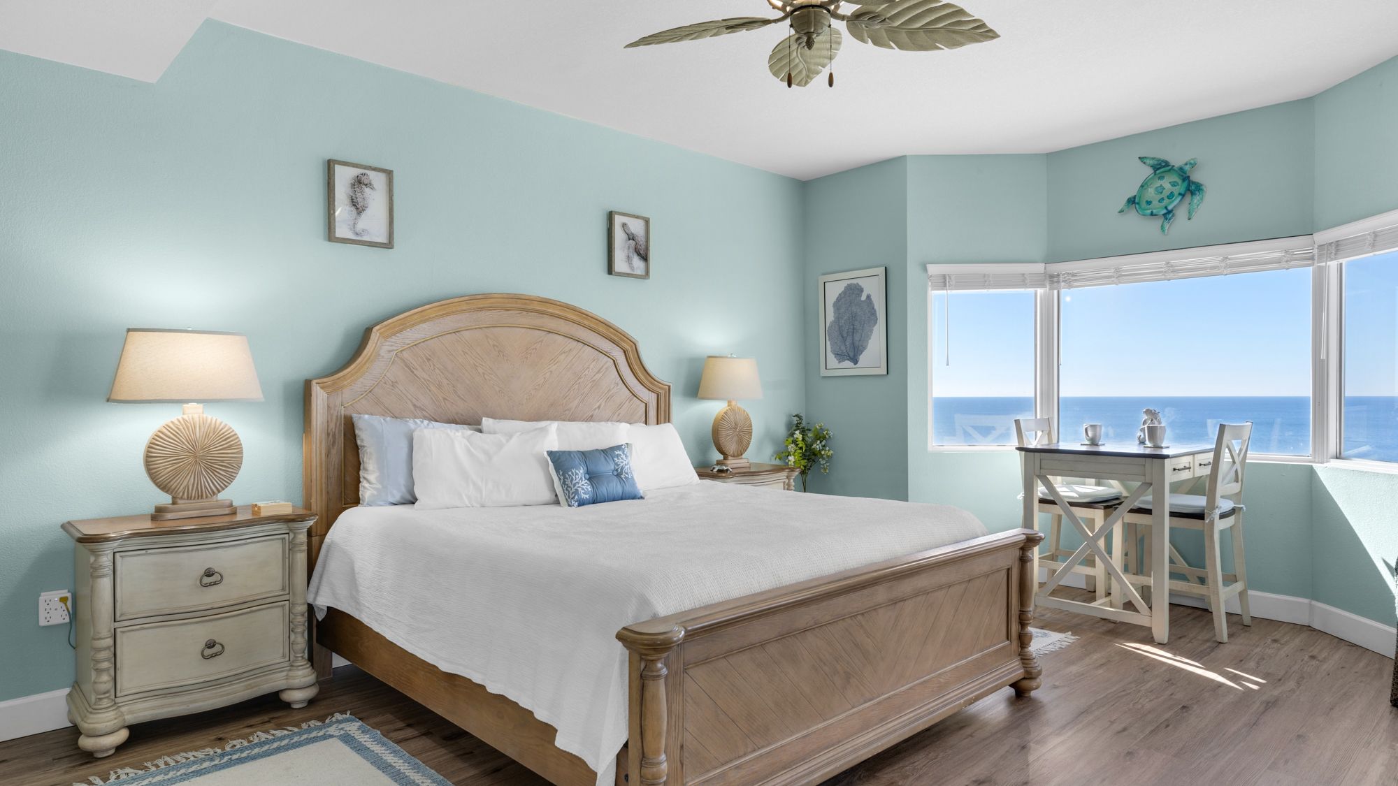 Tidewater 1301 Master Bedroom with TV, Table & chairs and balcon