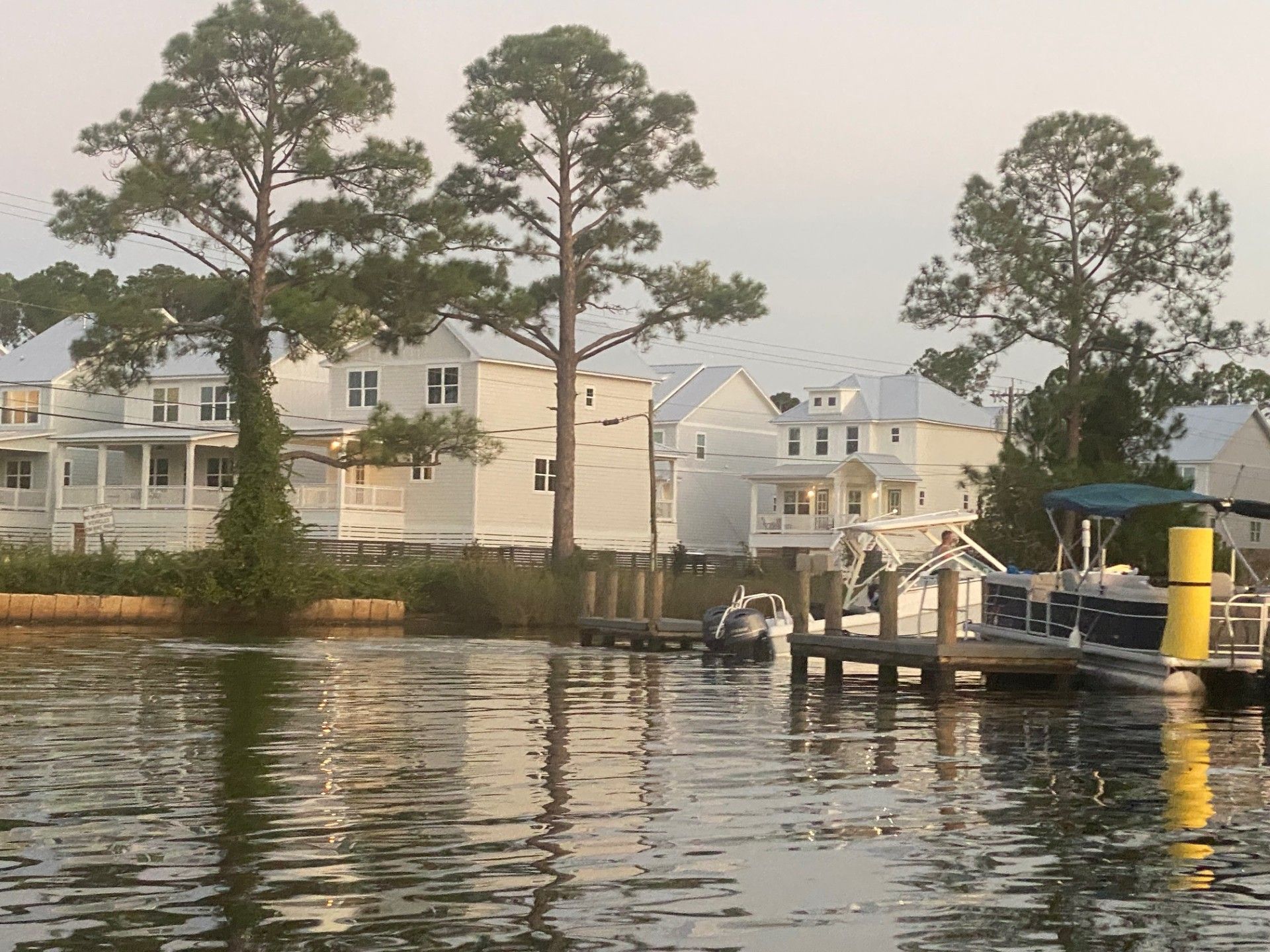 From the water to the house.