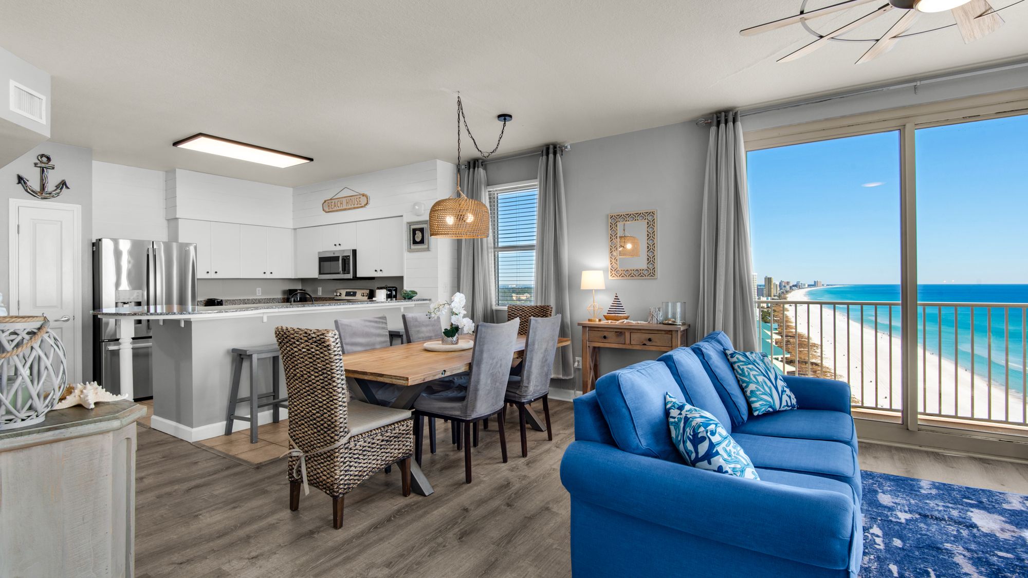 Shores of Panama 1831 Living into Dining and Kitchen Area