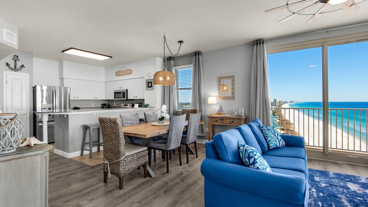 Shores of Panama 1831 Living into Dining and Kitchen Area Shores of Panama 1831 Living into Dining and Kitchen Area