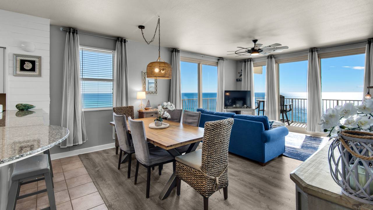 Shores of Panama 1831 Dining into Living area with gulf views Shores of Panama 1831 Dining into Living area with gulf views