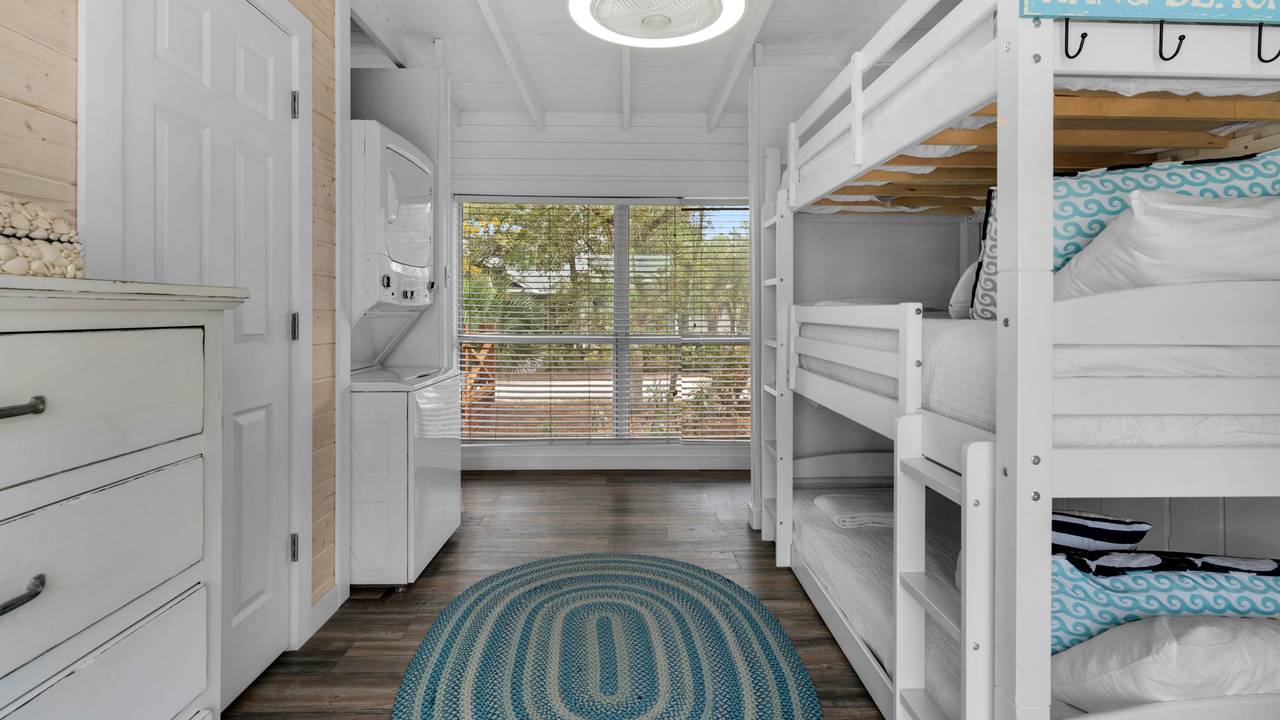Coastal Charm: Hallway Tri-Bunk & Washer/Dryer Coastal Charm: Hallway Tri-Bunk & Washer/Dryer