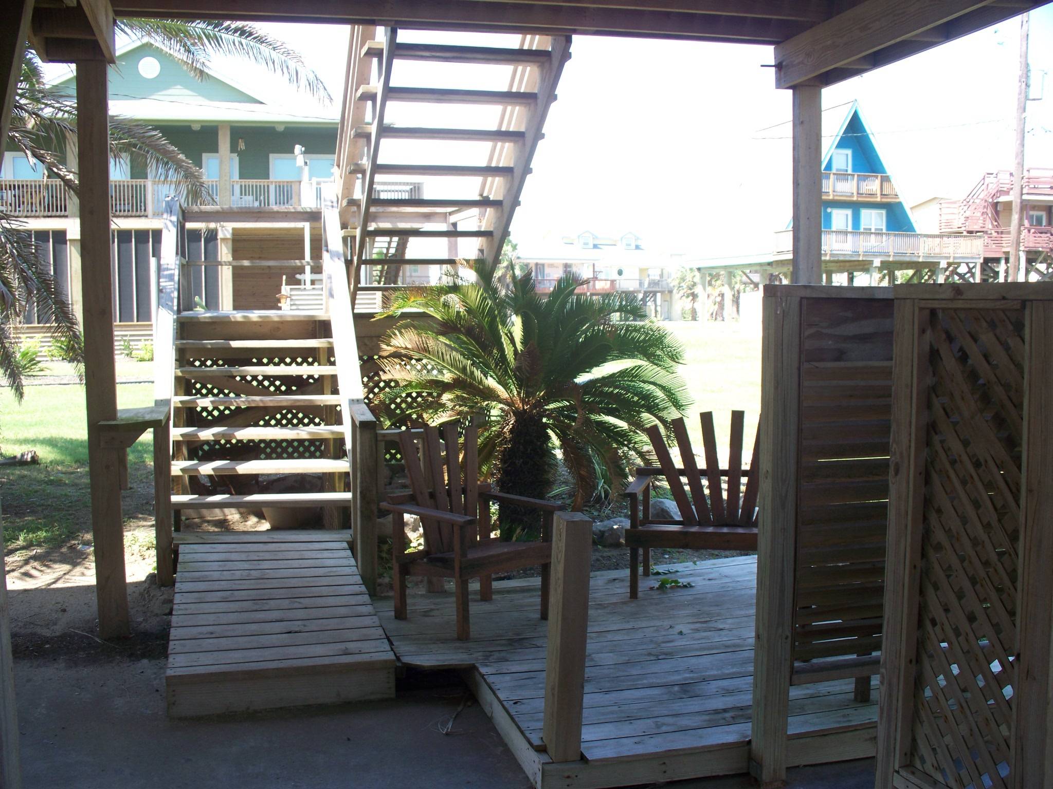 Back stairway.  Small outside sitting area.