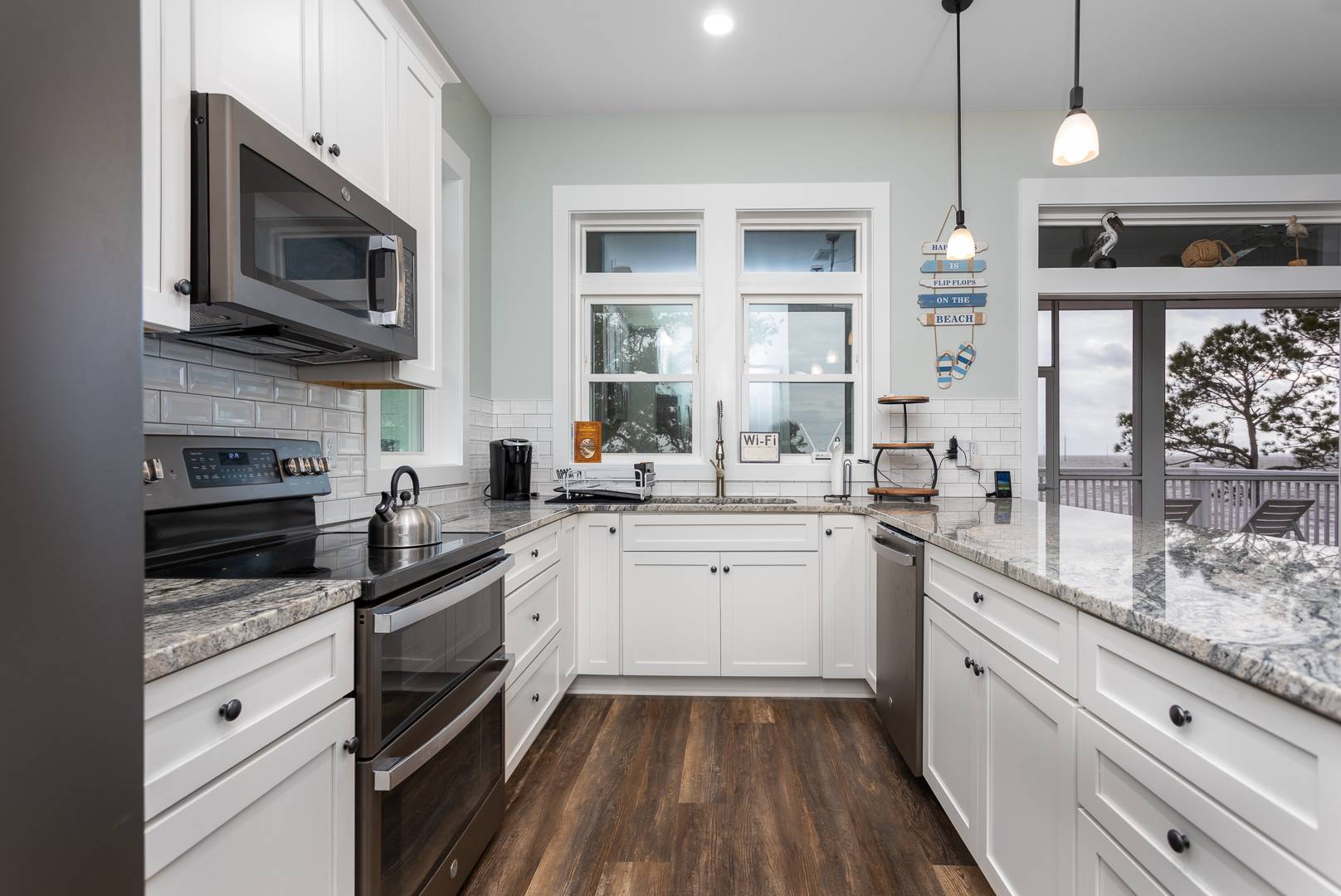 Beautiful granite counter tops and brand new stainless steel appliances