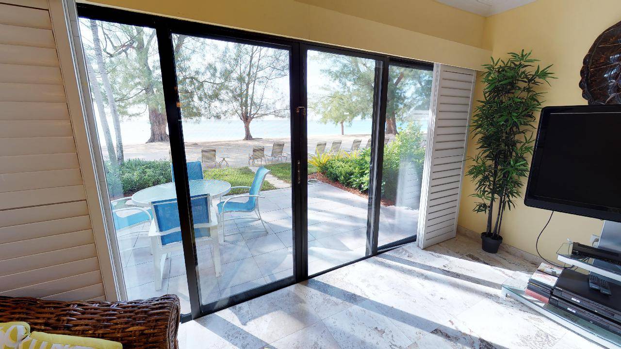 View of patio & beach from living room