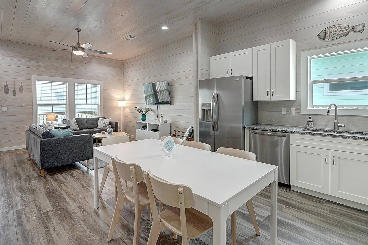 Open Living, Dining, and Kitchen