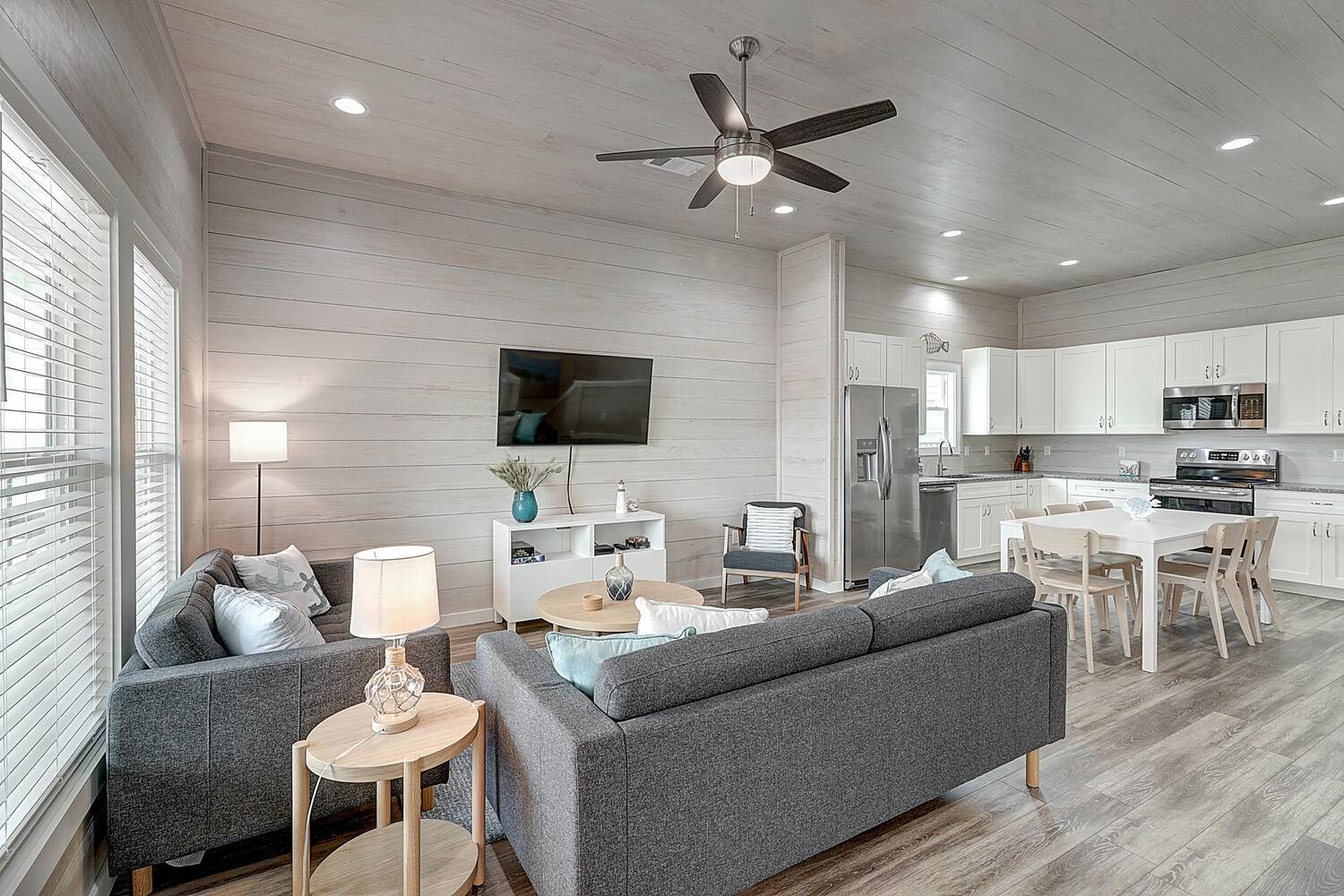 Open Living, Dining, and Kitchen