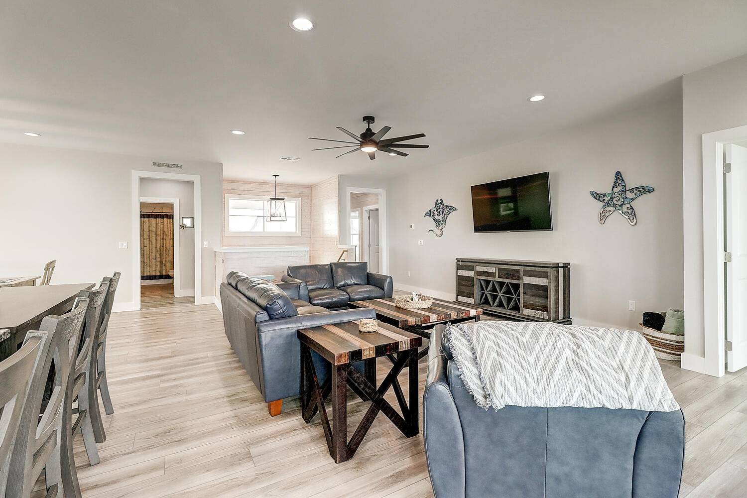 Open Living, Dining, and Kitchen