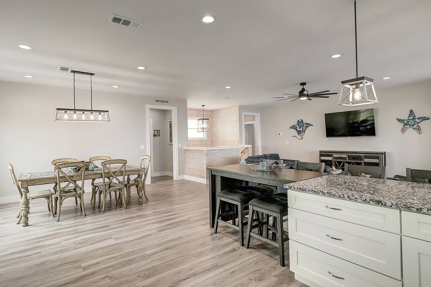 Open Living, Dining, and Kitchen