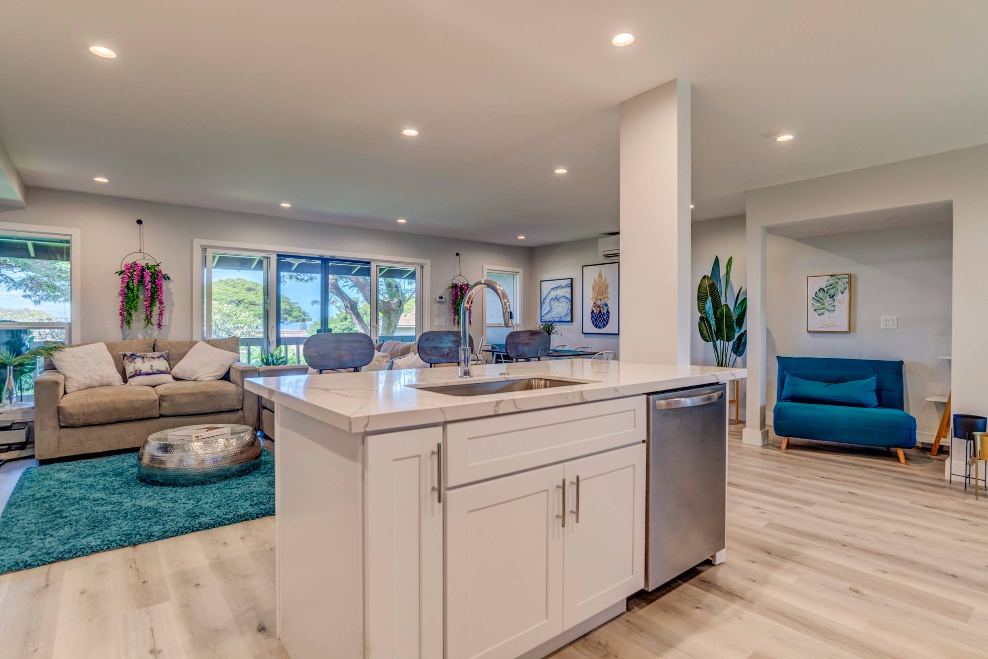 Kitchen viewing living room