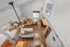 Aerial view of the open 2nd floor-
Eating areas off the kitchen, living room with access to the deck.