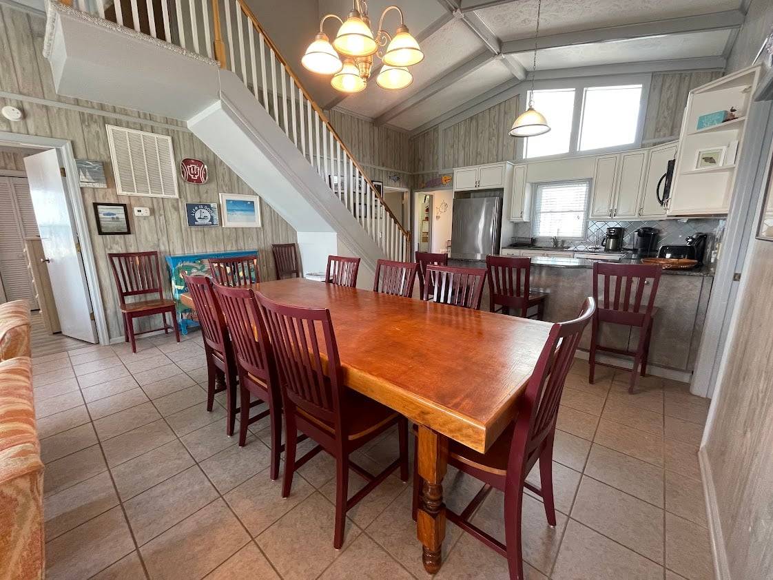 Large dining table and bar seating Large dining table and bar seating