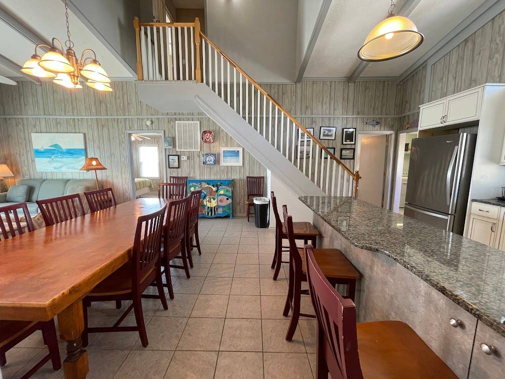 Large dining table and bar seating Large dining table and bar seating