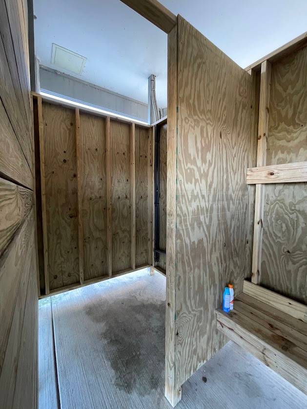 Ground level enclosed outside shower Ground level enclosed outside shower