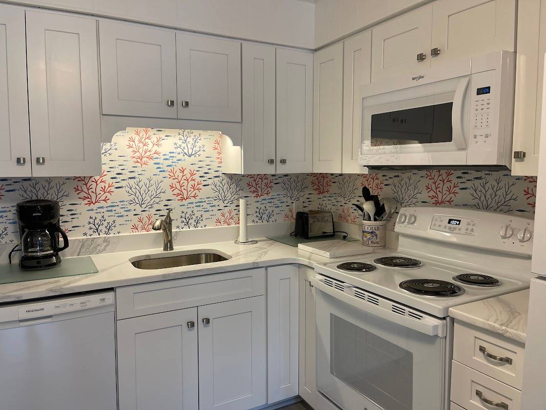 Coffee maker, toaster, cookware, and dishes are provided. Coffee maker, toaster, cookware, and dishes are provided.