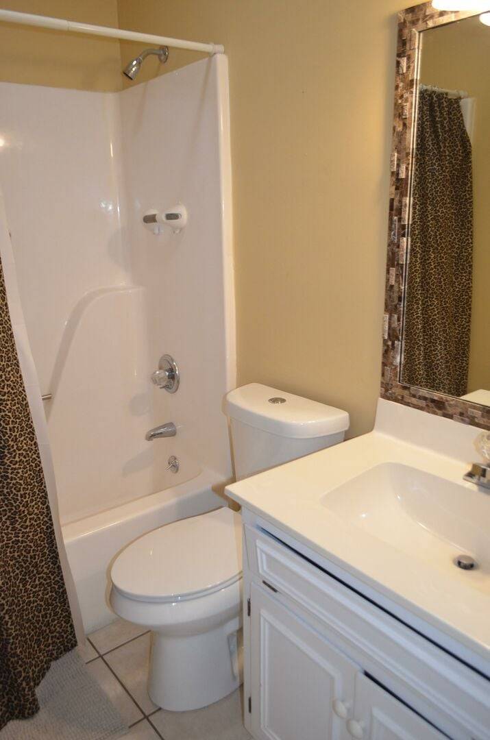 Downstairs Hall Bathroom has a shower/tub combo. Downstairs Hall Bathroom has a shower/tub combo.